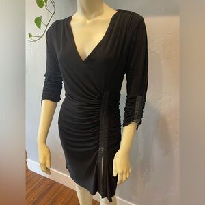 Laundry by Shelli Segal black stretch dress with 100% leather trim size 8